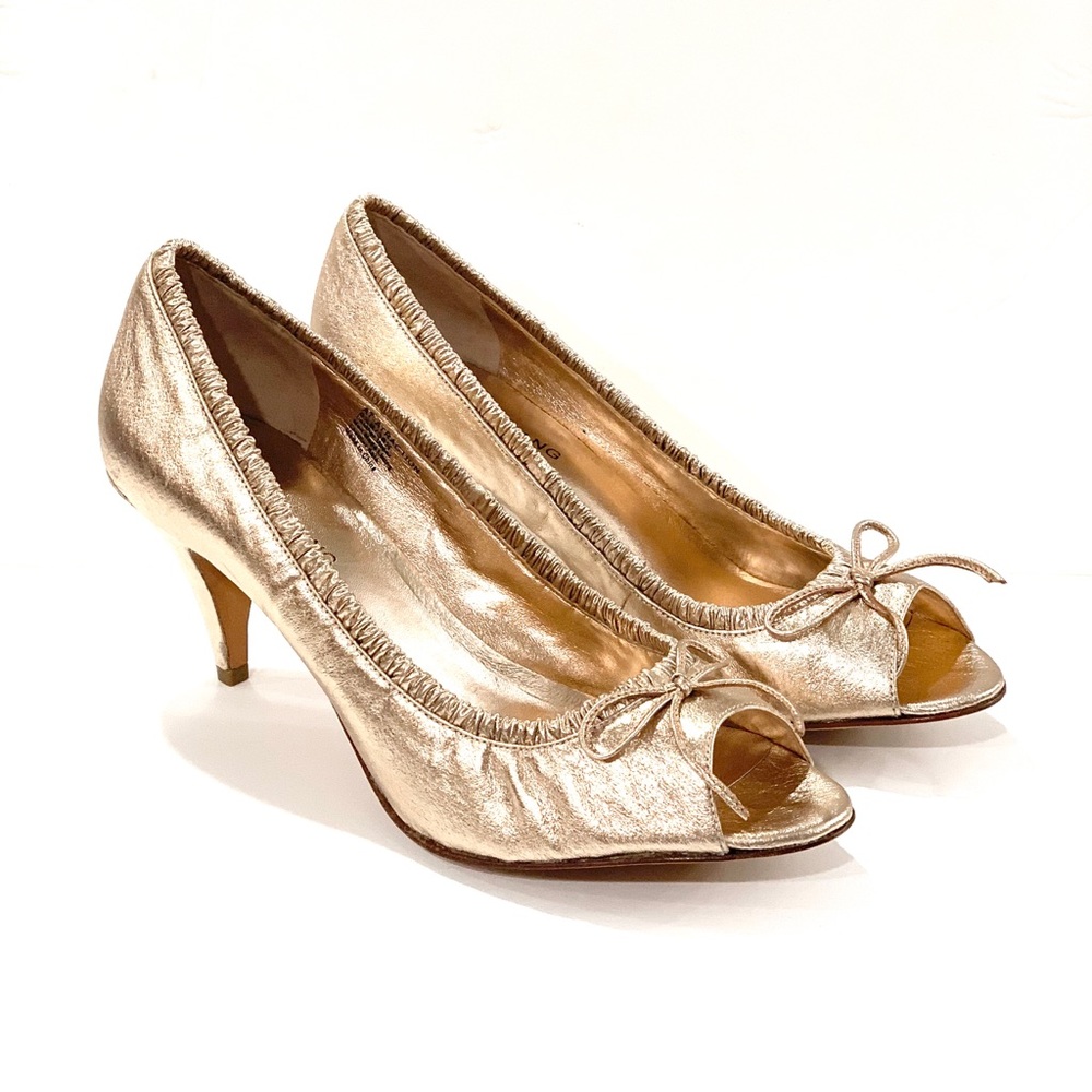 Arturo Chiang 9.5 rose gold peep toe heels womens